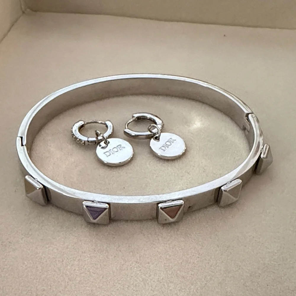 Silver Studded Bracelet with micro huggie Dior Charms - Picture 2 of 2